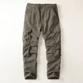 Vintage olive green cotton cargo pants with multiple pockets, straight leg cut. - 38 / Bottoms / Dark Army Green