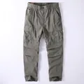 Men's American vintage cotton cargo pants with multi-pockets and a loose straight fit - 38 / Light Army Green