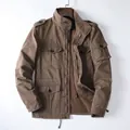 Professional men's outdoor multi-pocket cotton cargo jacket with stand collar in brown - S / Tops / Light Coffee