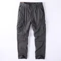 Men's retro cotton cargo pants with multiple pockets in loose straight fit charcoal - 38 / Dark Gray