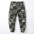 Retro camouflage cargo jogger pants for men with multi-pocket design and elastic cuffs - Grey Camouflage
