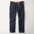 Men's American retro multi-pocket cargo pants in dark navy blue pure cotton fabric - 38 / Bottoms / 189-Royal Blue