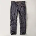 Men's vintage dark grey cotton cargo pants with multi-pockets and matching belt - 38 / Bottoms / Dark Gray