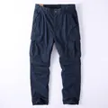 Durable dark blue men's cargo pants in vintage retro style with functional multi-pocket design - 38 / Crane Blue