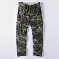 Pantalon cargo camouflage militaire robuste avec ceinture tissée pour la randonnée - S / Bas / Camouflage Vert
