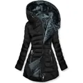 Women's black hooded winter parka with warm grey faux fur lining and quilted design - S / Tops / Black