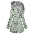 Women's sage green warm hooded winter jacket with grey faux fur lining - S / Tops / Light Green