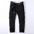Pantalon cargo noir pour homme, robuste, avec poches multiples et ceinture en toile - S / Bas (368) / Avec ceinture / Noir