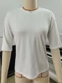 Detail view of a white women's crew neck T-shirt with half sleeves on a mannequin - S / Tops / White
