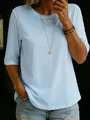 Detail view of women's light blue casual t-shirt with round neck and short sleeves. - S / Tops / Sky Blue
