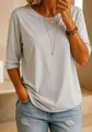 Casual light blue women's crew neck T-shirt featuring stylish mid-length sleeves - S / Tops / Light Gray