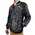 High-definition detail of men's black sequin bomber jacket ideal for stage and party wear - S / Tops / Black and White