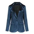 Vista frontale di un blazer da donna in velluto blu scuro con bottone singolo - Taglia S / Top / Teal
