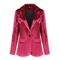 Vista frontale di un blazer in velluto fucsia da donna con dettaglio a bottone singolo - Taglia S / Top / Rosso rosa