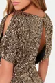 Vue détaillée d'une robe cocktail à paillettes dorées avec un dos ouvert élégant - L / Robes / Or
