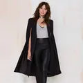 Elegant women's black mid-length cape coat featuring a stylish open front design - S / Tops / Black