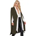 Elegant olive green mid-length cape trench coat with white faux two-piece shirt - S / Tops / Army Green