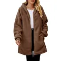 Cozy women's oversized brown fleece hooded jacket with front zipper detail and soft texture - S / Tops / Dark Brown