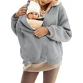 Detalle de una sudadera con capucha gris de forro polar con bolsillo porta bebé. - S / Conjuntos / Gris claro