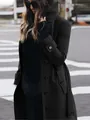 Elegant slim-fit black wool coat featuring a high collar and large button details. - S / Tops / Black