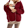 Detalle de sudadera con capucha portabebés forrada de felpa con bolsillo canguro burdeos - S / Tops / Burdeos