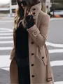 Elegant slim fit tan wool coat for women featuring a high collar and large button details - S / Tops / Khaki