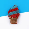 Pendentif porte-clés crème glacée en strass brillant avec rayures rouges et bleues - Glace à Rayures (A06)