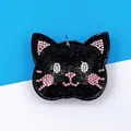 Joli porte-clés tête de chat noir en strass étincelant avec des touches de rose pour sacs - Tête de Chat Noir (A10)