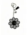 Élégant porte-clés fleur en strass noir avec pompon décoratif et clochette argentée - Fleur Noir & Blanc à Gland