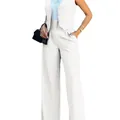 Elegant white two-piece suit set featuring a sleeveless vest and wide-leg trousers for women - S / Top And Bottom (205) / White