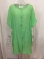 Detailed view of women's loose green mid-length short sleeve button-up shirt - 7XL / Tops / Green