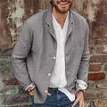 Detailed texture of men's grey casual linen blazer jacket in a lifestyle setting - S / Tops / Gray