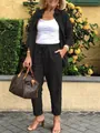 Casual two-piece set featuring black shirt jacket and drawstring trousers for autumn fashion - S / Top And Bottom (609) / Black