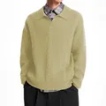 Retro men's cable knit lapel sweater in a loose beige variant for autumn - S / Tops / Apricot