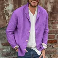 Caucasian man wearing a stylish purple cotton linen casual blazer jacket over a white shirt - S / Tops / Purple