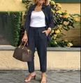 Women's dark navy two-piece casual set with long sleeve shirt and trousers. - S / Top And Bottom (609) / Dark Blue