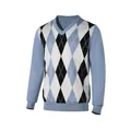 Classic men's blue and black argyle pattern knit V-neck pullover sweater for autumn wear - S / Tops / Light Blue
