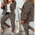 Two-piece women's fashion casual suit featuring geometric maze pattern blazer and pants - Maze Print