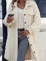 Elegante witte pluche lange jas met kabelpatroon en revers voor dames, winter 2025 - S / Tops / Abrikoos (Met Patroon)