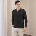 Classic men's slim-fit black long-sleeve half-zip polo knit sweater for business casual wear - S / Tops / Dark Gray