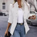 Elegant women's white stand-collar double-breasted cardigan jacket for formal wear - S / White