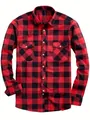 Classic red and black checkered long sleeve flannel shirt for men featuring chest pockets - S / Red
