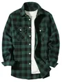 Casual men's green and black checkered plaid flannel shirt featuring two chest pockets - Dark Green