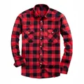 Classic red and black checkered flannel shirt for men featuring dual chest pockets - S / Tops / Red