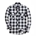 Men's long-sleeve casual shirt featuring a classic black and white buffalo plaid pattern. - S / Tops / Light Gray