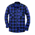 Casual herenoverhemd met lange mouwen in blauw en zwart geruit patroon met zakken. - Blauw