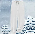 Detailed full view of soft white plush lounge pants with elastic drawstring waistline - S / Bottoms / White