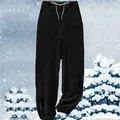 Solid black fuzzy plush joggers with adjustable drawstring for warm winter home wear - S / Bottoms / Black