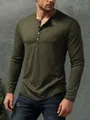 Casual slim fit olive green long sleeve Henley shirt for men in textured jersey fabric - S / Tops / Army Green