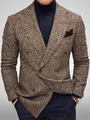 Men's brown checkered double-breasted blazer jacket with a sophisticated slim fit texture - S / Tops / Brown